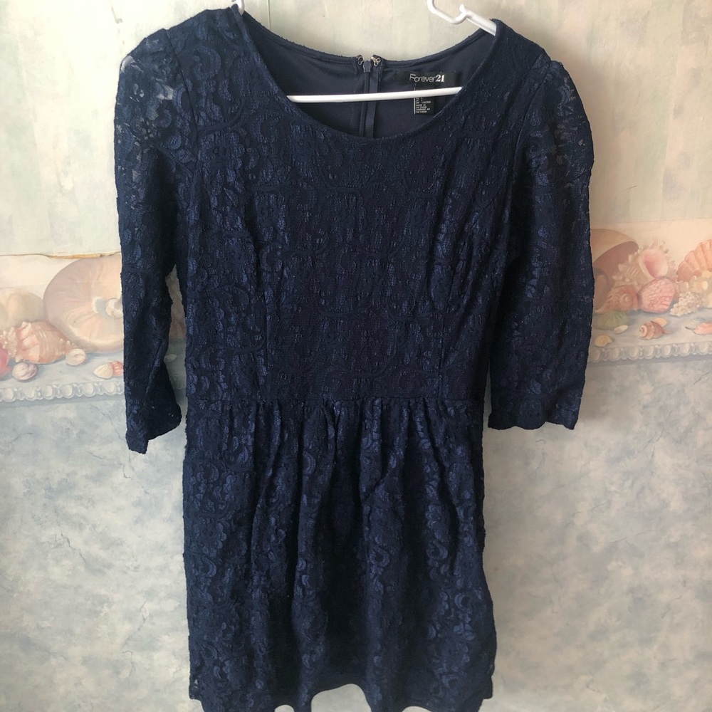 Forever 21 Blue Lace 3/4 Sleeve Dress